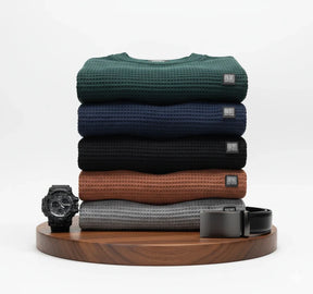 [Leve 6, Pague Só 3] Suéter Masculino Texturizado Sedrax em Malha de Seda Gelo, Viscose e Spandex + BRINDES: Relógio e Cinto